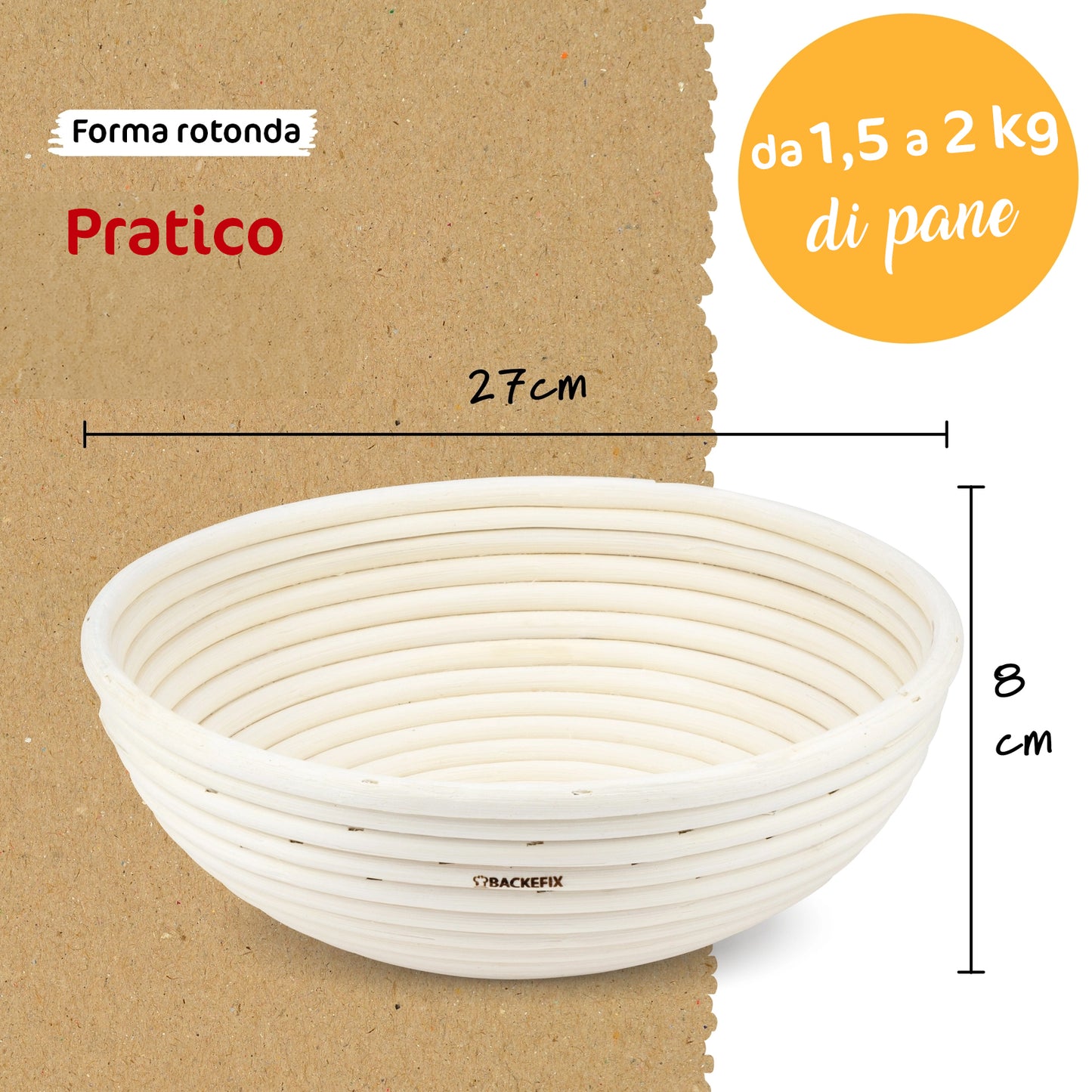 Cestino rotondo per fermentazione naturale del pane (diametro 27 cm)