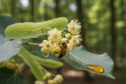 Fiore di tiglio con un ape e miele